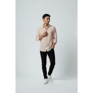 Theory Mens 100% Linen Long Sleeve Button Up Shirt Pink Size S